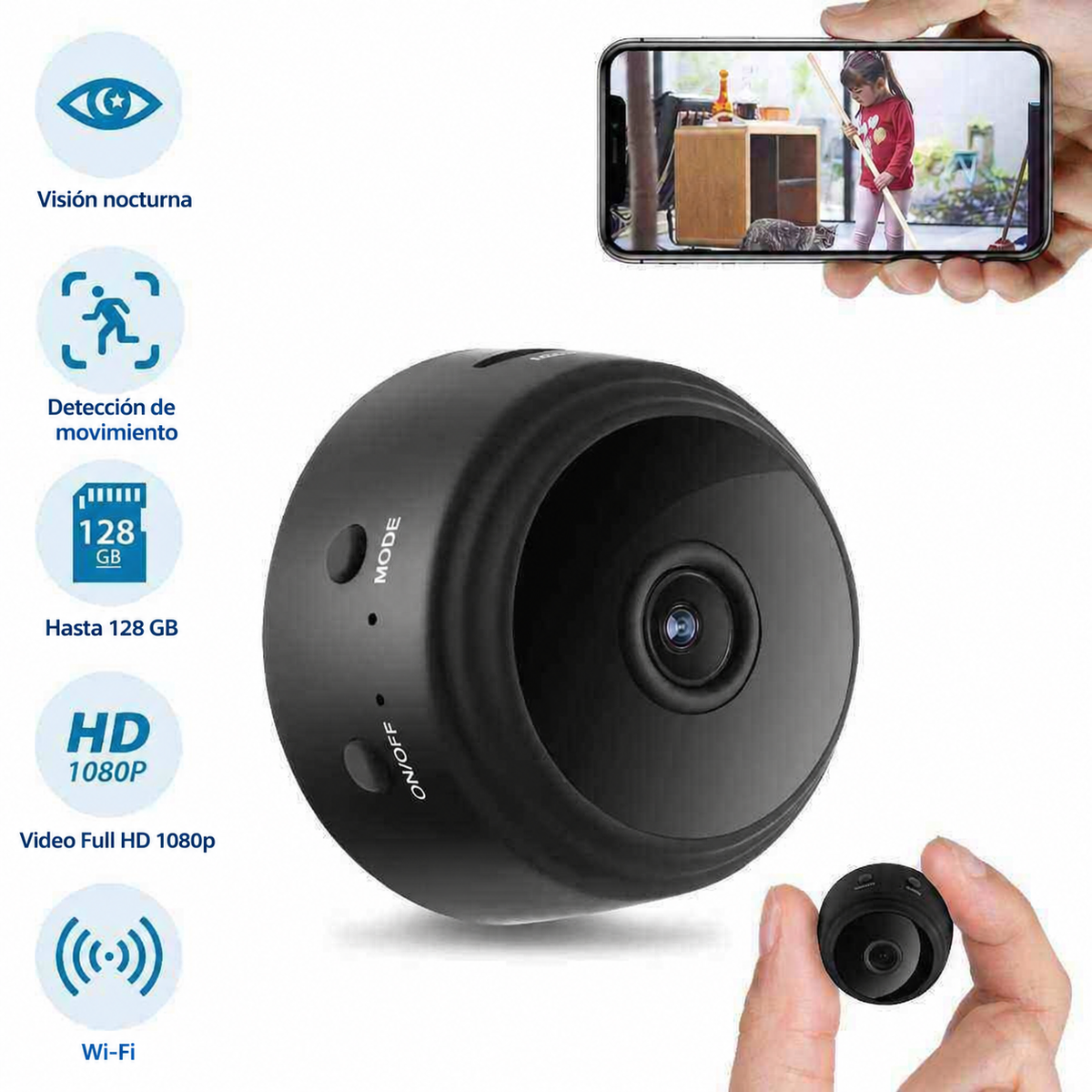 Cámara A9: visión nocturna, Wi-Fi y video 1080p