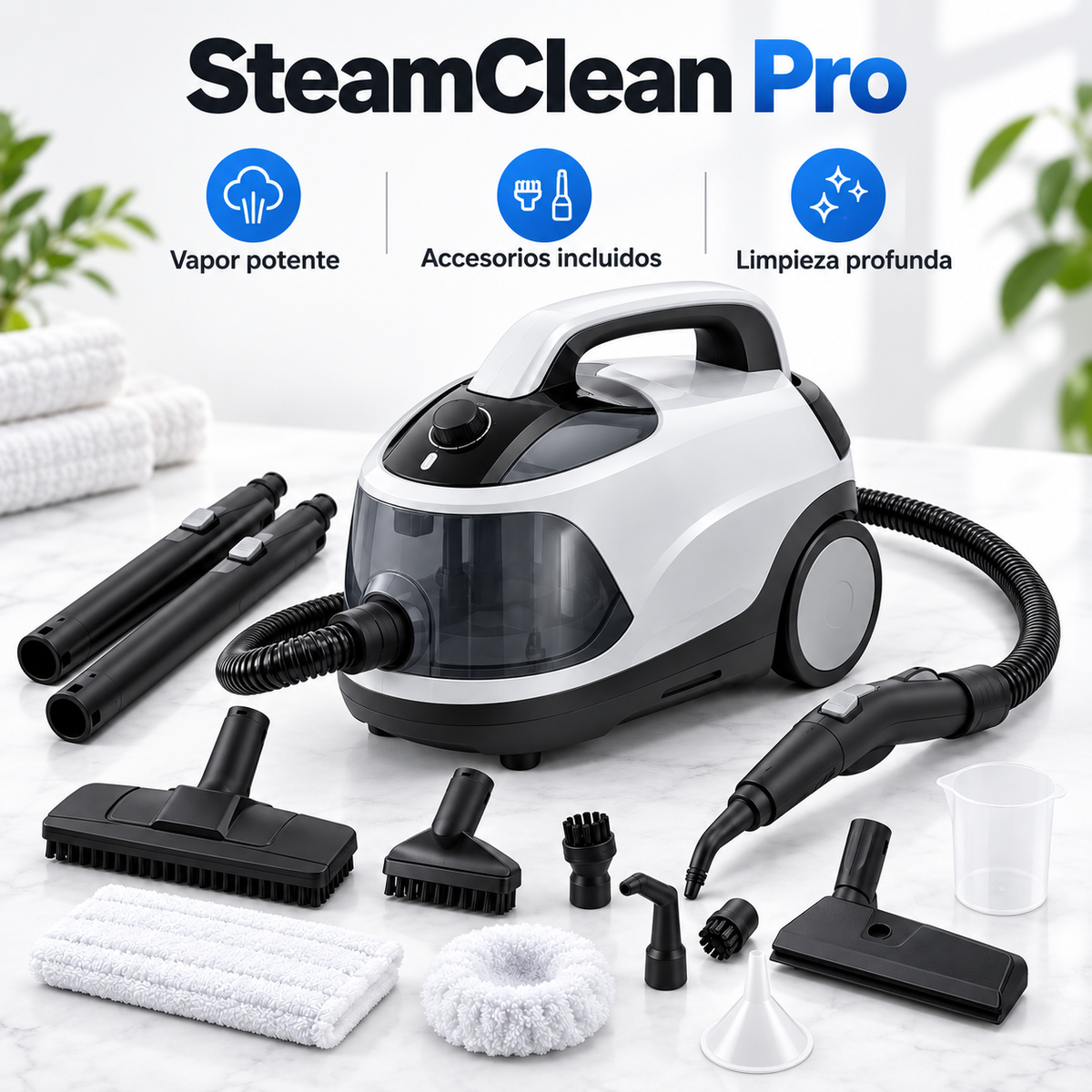 Infografía promocional referencial de beneficios de SteamClean Pro